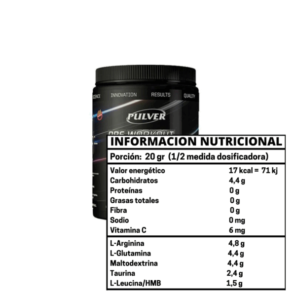 TAURUS PRE-WORKOUT PRE ENTRENO 400 GR NARANJA - PULVER - Imagen 2