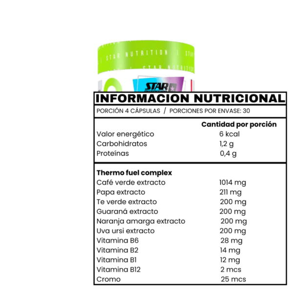 THERMO FUEL MAX 120 CÁPSULAS QUEMADOR DE GRASA - STAR NUTRITION - Imagen 2