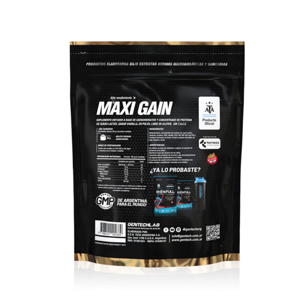 Maxi Gain Gentech Ganador de Peso VAINILLA 1250 gr - Imagen 3