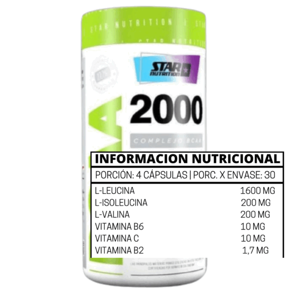 BCAA 2000 AMINOACIDOS RAMIFICADOS 120 CAPSULAS - STAR NUTRITION - Imagen 2