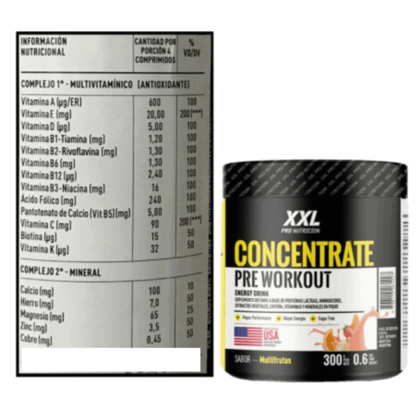 PRE-WORKOUT  (300GR) MULTIFRUTAS - XXL PRO NUTRITION - Imagen 2