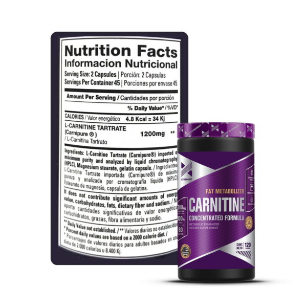 L-CARNITINE 1200 QUEMADOR NATURAL 90 COMPRIMIDOS - XTRENGHT - Imagen 2