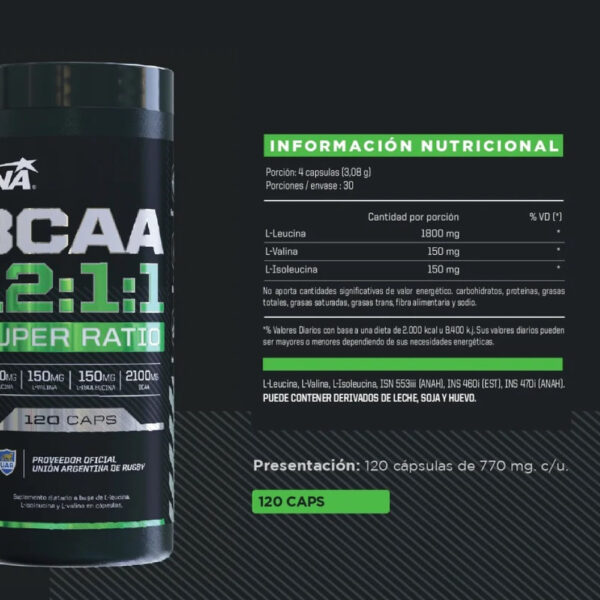 BCAA 12:1:1 AMINOÁCIDOS RAMIFICADOS 120 CÁPSULAS - ENA SPORT - Imagen 2
