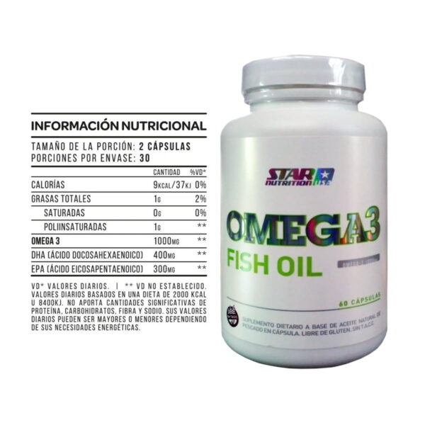 OMEGA 3 ACEITE DE PESCADO (60 CAPSULAS) - STAR NUTRITION - Imagen 2