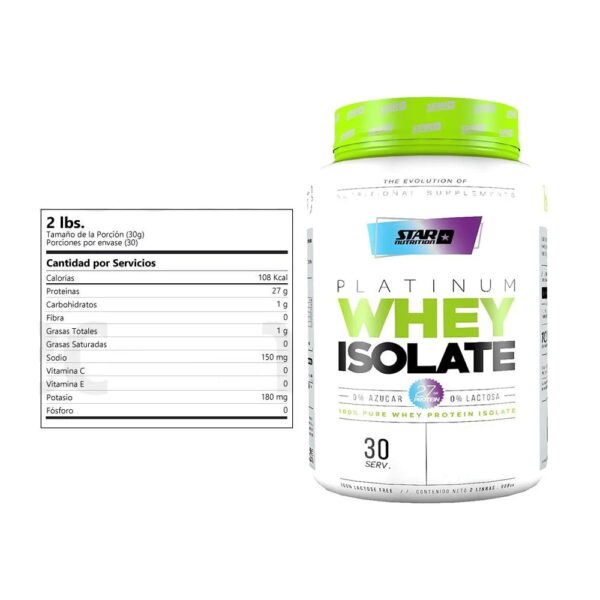 ISOLATADA PLATINUM WHEY ISOLATE 0% AZÚCAR 0% LACTOSA 908 GR CHOCOLATE - STAR NUTRITION - Imagen 3