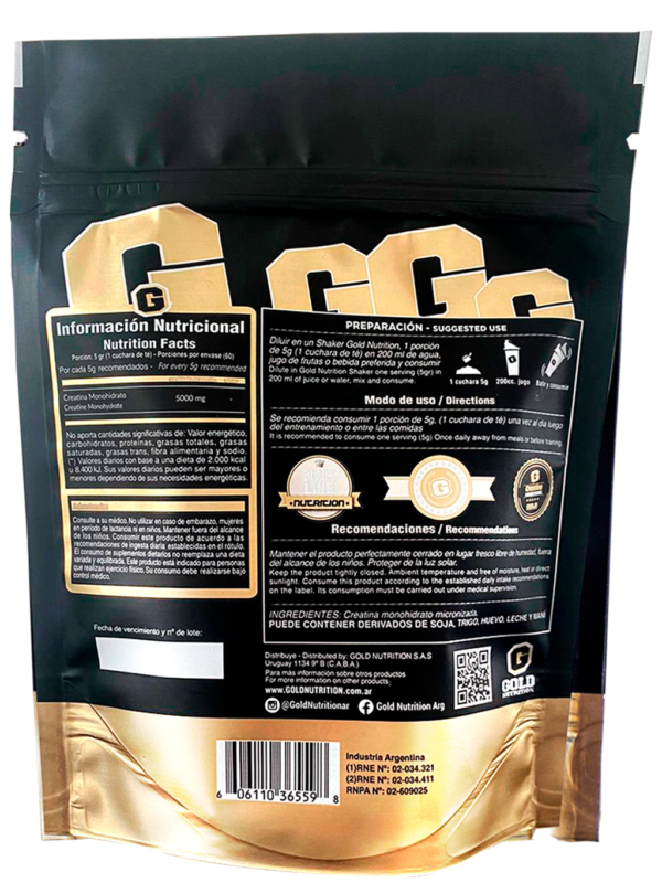 Creatine Monohydrate 300 Gr - Gold Nutrition - Imagen 2