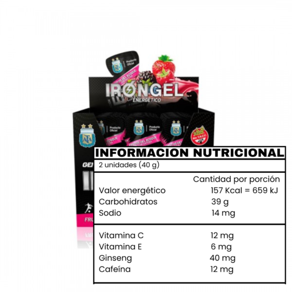 IronGel Con Cafeína 20 Gr X Unidad Frutos del Bosque - Gentech - Imagen 2