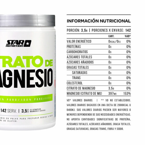 CITRATO DE MAGNESIO 500 GR - STAR NUTRITION - Imagen 2