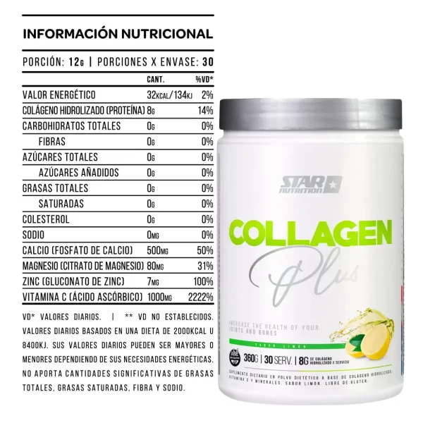COLLAGEN PLUS 360 GR SABOR LIMÓN - STAR NUTRITION - Imagen 2