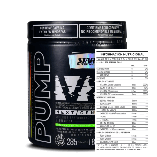 PUMP V8 295 GR PRE ENTRENO LIMÓN - STAR NUTRITION - Imagen 2