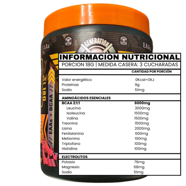 EAA'S AMINOÁCIDOS ESENCIALES 360 GR Grape  - GENERATION FIT - Imagen 3