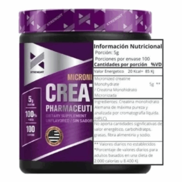 CREATINE MONOHYDRATE MICRONIZED POWDER 500 GR - XTRENGHT - Imagen 2