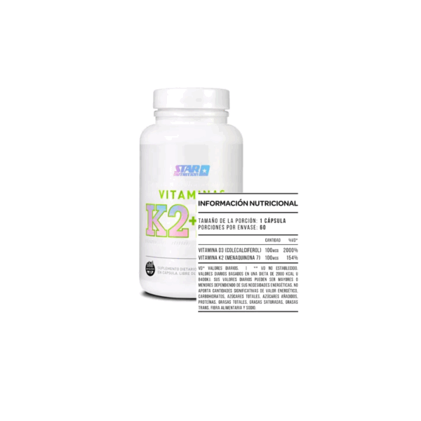 VITAMINA K2 + VITAMINA D3 60 CAPSULAS - STAR NUTRITION - Imagen 2