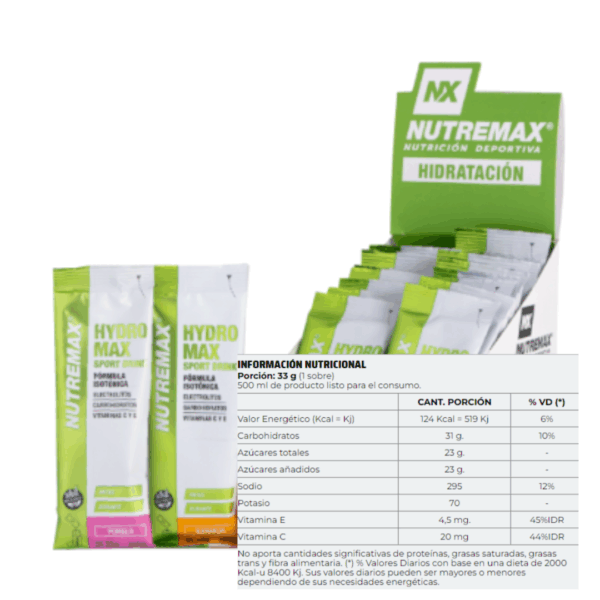 HYDROMAX SPORT DRINK 660 GR FORMULA ISOTÓNICA 20 UNIDADES POMELO - NUTREMAX - Imagen 2