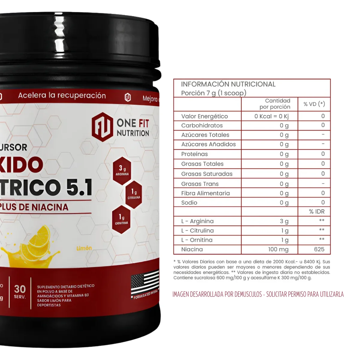 OXIDO NITRICO 5.1 CON NIACINA 150 GR VASO DILATADOR - ONE FIT - Imagen 2