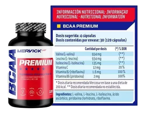 BCAA PREMIUM 120 CAPSULAS AMINOACIDOS - MERVICK - Imagen 2