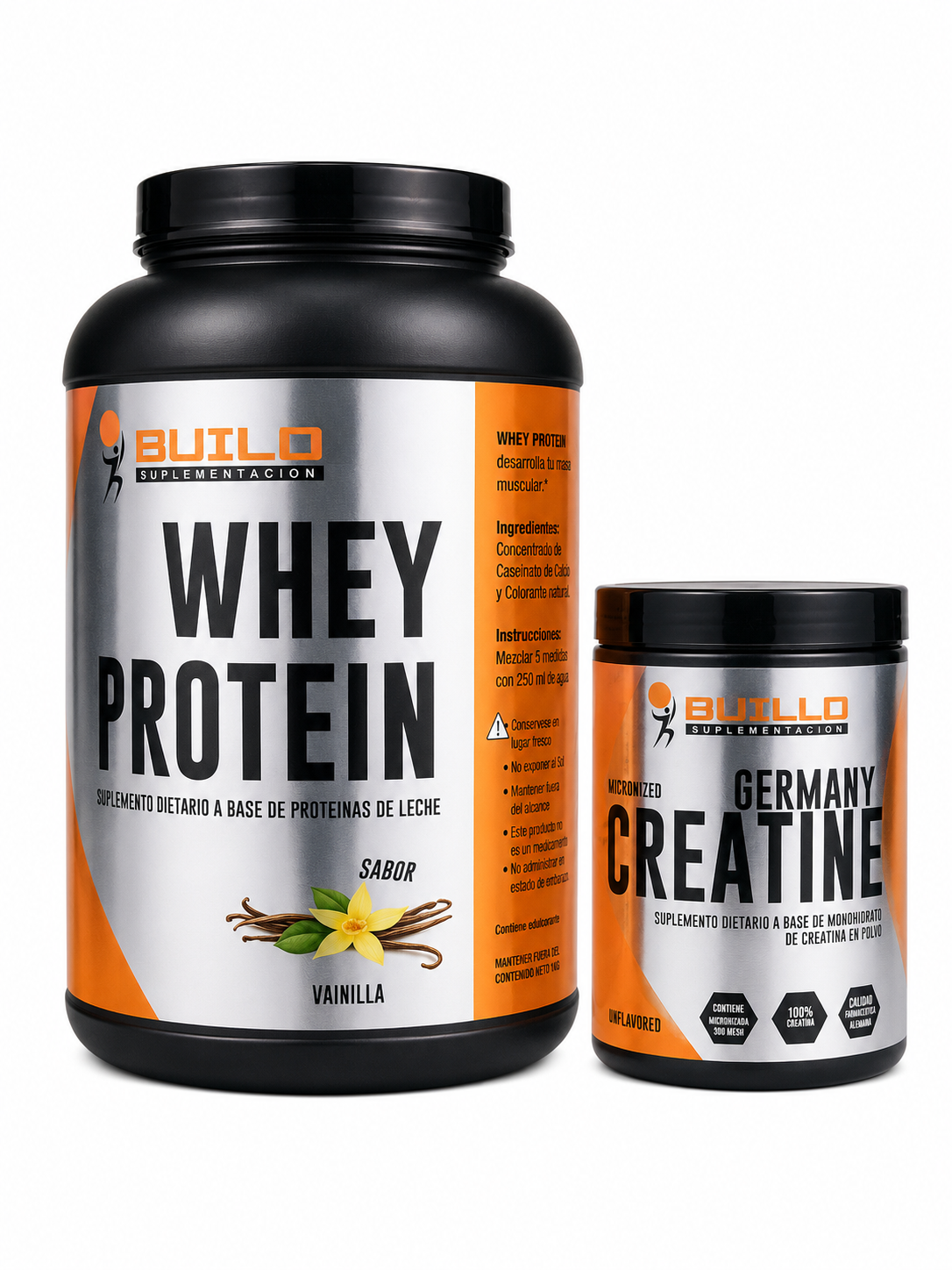 COMBO BUILD WHEY PROTEIN 1KG (vainilla, frutilla, chocolate )+ CREATINA 300GR