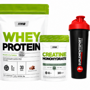 COMBO STAR NUTRITION– WHEY PROTEIN 908GR +CREATINA MONOHYDRATE 300 g + SHAKER SUPLEMENT