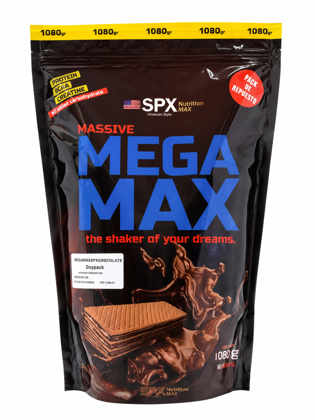 MEGA MAX (1KG) -PROTEINA + CREATINA CHOCOLATE- SPX